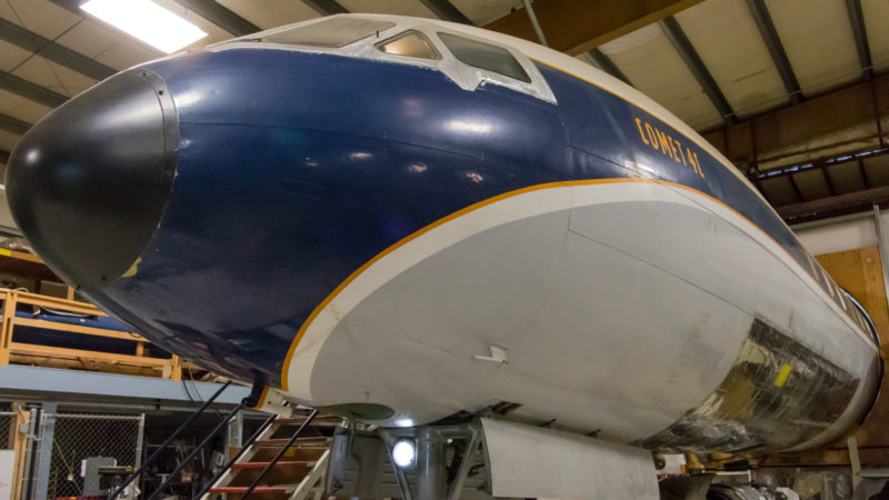 Nase der in Restauration befindlichen De Havilland Comet im Boeing Restoration Center