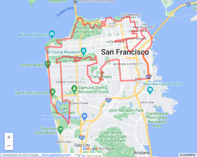 Übersichts-Karte des 49 Miles Scenic Drive San Francisco