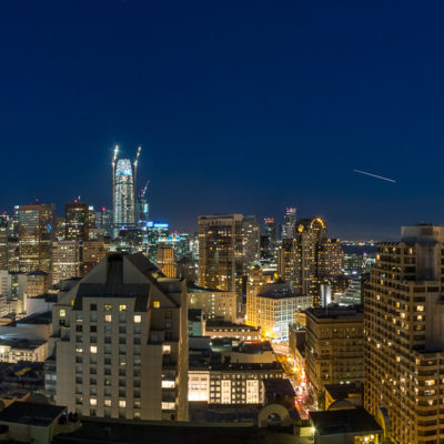 Nächtliches Panorama von Downtown San Francisco